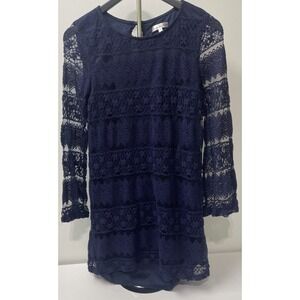 Honey and Rosie Lace Dress Womens Medium Navy Blue Excellent Long Sleeve Shift